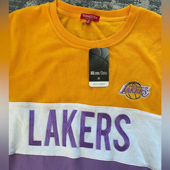 NWT! Mitchell & Ness NBA LA Lakers Colorblock Cropped Sweatshirt, Women’s XL - Picture 4 of 7